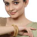 ZENEME Set of 2 Gold Plated Embossed Textured Kada Bangles for Women & Girls (2.4)
