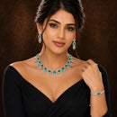 ZENEME Set of 3 Rhodium Plated AD Rectangular Halo Paisley Fringe Necklace Set & Wraparound Bracelet Jewellery Set For Women & Girls Silver Toned