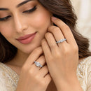 Set of 2 Rhodium Plated AD Shimmer Leaf Adjustable Ring Combo for Women & Girls
