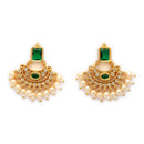 ZENEME Gold Plated AD Geometric Chandbali Pearl Drop Necklace with Matching Earring Jewellery Set For Women & Girls Gold Toned Necklace Set For Woman