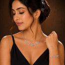 ZENEME Set of 2 Silver Plated AD Interlocking Square Geometric Link Necklace & Bracelet Combo Jewellery Set For Women & Girls Silver Toned