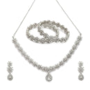 ZENEME Rhodium Plated White American Diamond Floral Cluster Teardrop Necklace Set with Earrings & Set of 2 Bangles for Women & Girls