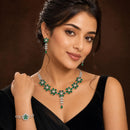ZENEME Set of 3 Rhodium Plated AD Floral Fringe Bracelets & Necklace Set Jewellery Set For Women & Girls Silver Toned