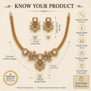 ZENEME Gold Plated AD Kundan Floral Pearl Drop Necklace with Matching Earring Jewellery Set For Women & Girls Gold Toned Necklace Set For Woman