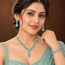 ZENEME Set of 3 Rhodium Plated AD Emerald Teardrop Halo Necklace Set & Bracelet For Woman