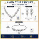 ZENEME Set of 3 Rhodium Plated AD Marquise Petal Floral Vine Necklace Set & Bracelet Jewellery Set For Women & Girls Silver Toned