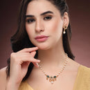 ZENEME Gold Plated AD Kundan Floral Ghungroo Pearl Drop Necklace with Matching Earring Jewellery Set For Women & Girls Gold Toned Necklace Set For Woman