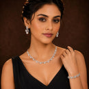 ZENEME Set of 3 Rhodium Plated AD Necklace Set & Bracelet Jewellery Set For Women & Girls