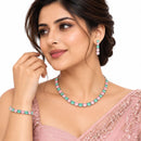 ZENEME Set of 3 Silver Plated AD Pastel Rainbow Tennis Necklace Set & Bracelet Jewellery Set For Women & Girls