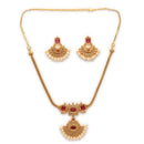 ZENEME Gold Plated AD Geometric Chandbali Pearl Drop Necklace with Matching Earring Jewellery Set For Women & Girls Gold Toned Necklace Set For Woman