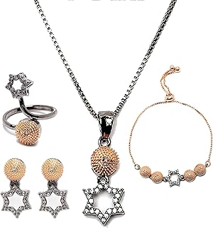 Rose Gold-Plated Gunmetal Toned White American Diamond studded Star Shaped Jewellery Set