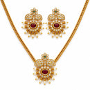 ZENEME Gold Plated AD Traditional Floral Medallion Necklace Set with Matching Earring Jewellery Set For Women & Girls