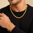 Gold Plated Sleek Gold Twisted Rope Link Chain & Bracelet Set for Men & Boys