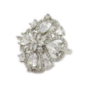 Rhodium Plated AD Pear-Cut Crystal Bloom Adjustable Ring for Women & Girls
