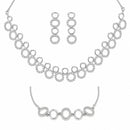 ZENEME Set of 3 Rhodium Plated AD Floral Fringe Bracelets & Necklace Set Jewellery Set For Women & Girls Silver Toned