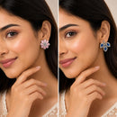 Rhodium Plated Daisy Flower & Pear Leaf Stud Earrings for Women & Girls