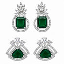 Rhodium Plated Rectangular Flower & Triangle Leaf Stud Earrings for Women & Girls