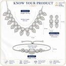 ZENEME Set of 3 Rhodium Plated AD Rectangular Halo Paisley Fringe Necklace Set & Wraparound Bracelet Jewellery Set For Women & Girls Silver Toned