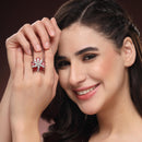 Rhodium Plated AD Emerald Floral Cluster Adjustable Ring for Women & Girls
