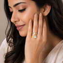 Set of 2 Gold Plated AD Luxe Halo Adjustable Ring Combo for Women & Girls