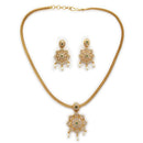 ZENEME Gold Plated AD Pearl Drop Traditional Floral Medallion Necklace Set with Matching Earring Jewellery Set For Women & Girls