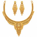 ZENEME Gold Plated Alloy Leaf Dangle Royal Temple Necklace Set with Matching Earring Jewellery Set For Women & Girls