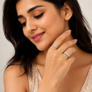 Set of 2 Rhodium Plated AD Sparkling Blossom Adjustable Ring Combo for Women & Girls