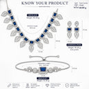 ZENEME Set of 3 Rhodium Plated AD Rectangular Halo Paisley Fringe Necklace Set & Wraparound Bracelet Jewellery Set For Women & Girls Silver Toned