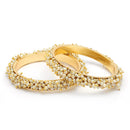 ZENEME Set of 2 Gold Plated White Pearl Classic Bangles for Women & Girls (2.8)