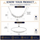 ZENEME Set of 2 Silver Plated AD Pavé Leaf Cluster Link Necklace & Bracelet Combo Jewellery Set For Women & Girls Silver Toned