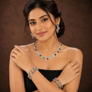ZENEME Rhodium Plated Multicolor American Diamond Swirl Link Tennis Line Necklace Set with Earrings & Set of 2 Bangles for Women & Girls