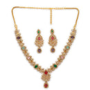 ZENEME Gold Plated AD Dual Teardrop Sunburst Necklace with Matching Earring Jewellery Set For Women & Girls Gold Toned Necklace Set For Woman