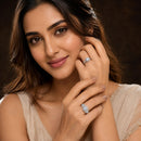 Set of 2 Rhodium Plated AD Regal Crystal Adjustable Ring Combo for Women & Girls