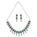 ZENEME Rhodium Plated Green American Diamond Double Halo Floral Fringe Necklace Set with Earrings & Set of 2 Bangles for Women & Girls
