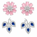 Rhodium Plated Daisy Flower & Pear Leaf Stud Earrings for Women & Girls