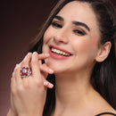 Rhodium Plated AD Crystal Petal Radiance Adjustable Ring for Women & Girls