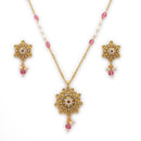 ZENEME Gold Plated Pink Beaded Floral Pendant Necklace Set with Earrings for Women & Girls