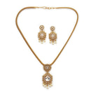 ZENEME Gold Plated AD Traditional Pearl Drop Floral Medallion Necklace Set with Matching Earring Jewellery Set For Women & Girls