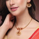 ZENEME Gold Plated AD Geometric Chandbali Pearl Drop Necklace with Matching Earring Jewellery Set For Women & Girls Gold Toned Necklace Set For Woman