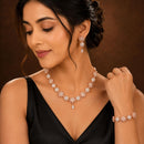 ZENEME Set of 3 Rhodium Plated AD Crystal Daisy Vine Necklace Set & Bracelet Jewellery Set For Women & Girls Silver Toned