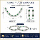ZENEME Rhodium Plated Green American Diamond Rectangular Halo Floral Fringe Necklace Set with Earrings & Set of 2 Bangles for Women & Girls