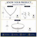 ZENEME Set of 3 Rhodium Plated AD Marquise Leaf Vine Necklace Set & Bracelet Jewellery Set For Women & Girls Silver Toned