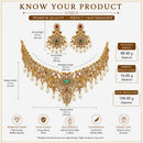 ZENEME Gold Plated AD Pearl Drop Floral Lattice Fringe Traditional Necklace Set with Matching Earring Jewellery Set For Women & Girls