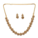 ZENEME Gold Plated AD Traditional Minimal Round Kundan Floral Necklace with Matching Earring Jewellery Set For Women & Girls Gold Toned Necklace Set For Woman