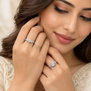 Set of 2 Rhodium Plated AD Shimmer Leaf Adjustable Ring Combo for Women & Girls