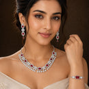 ZENEME Set of 3 Rhodium Plated AD Necklace Set & Bracelet Jewellery Set For Women & Girls