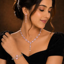 ZENEME Set of 3 Rhodium Plated AD Floral Fringe Bracelets & Necklace Set Jewellery Set For Women & Girls Silver Toned