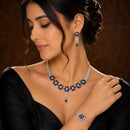 ZENEME Set of 3 Rhodium Plated AD Floral Fringe Bracelets & Necklace Set Jewellery Set For Women & Girls Silver Toned