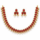 ZENEME Gold-Plated Stone Studded Pearl Choker Necklace Set with Earrings for Women & Girls