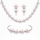 ZENEME Set of 3 Rhodium Plated AD Marquise Floral Garland Necklace Set & Bracelet Jewellery Set For Women & Girls Silver Toned